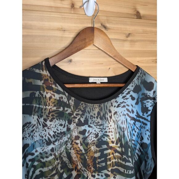 Jess & Jane Top Womens XL Multicolor Animal Print Art - Picture 2 of 9